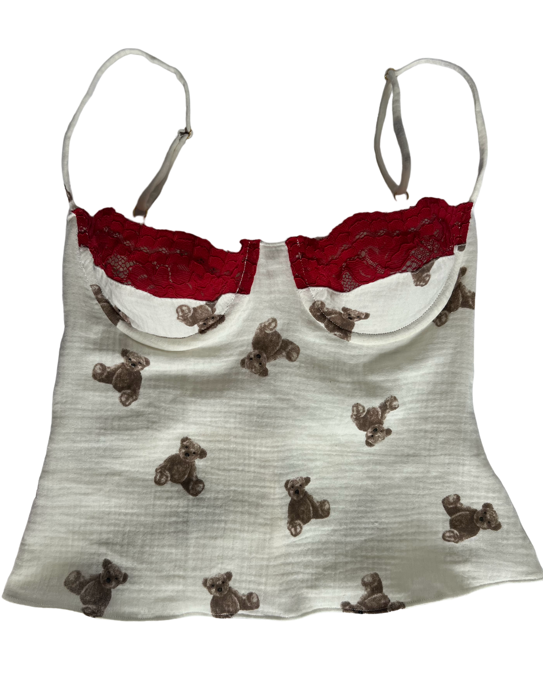 Teddy Bear Bustier Camisole with red lace