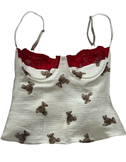 Teddy Bear Bustier Camisole with red lace